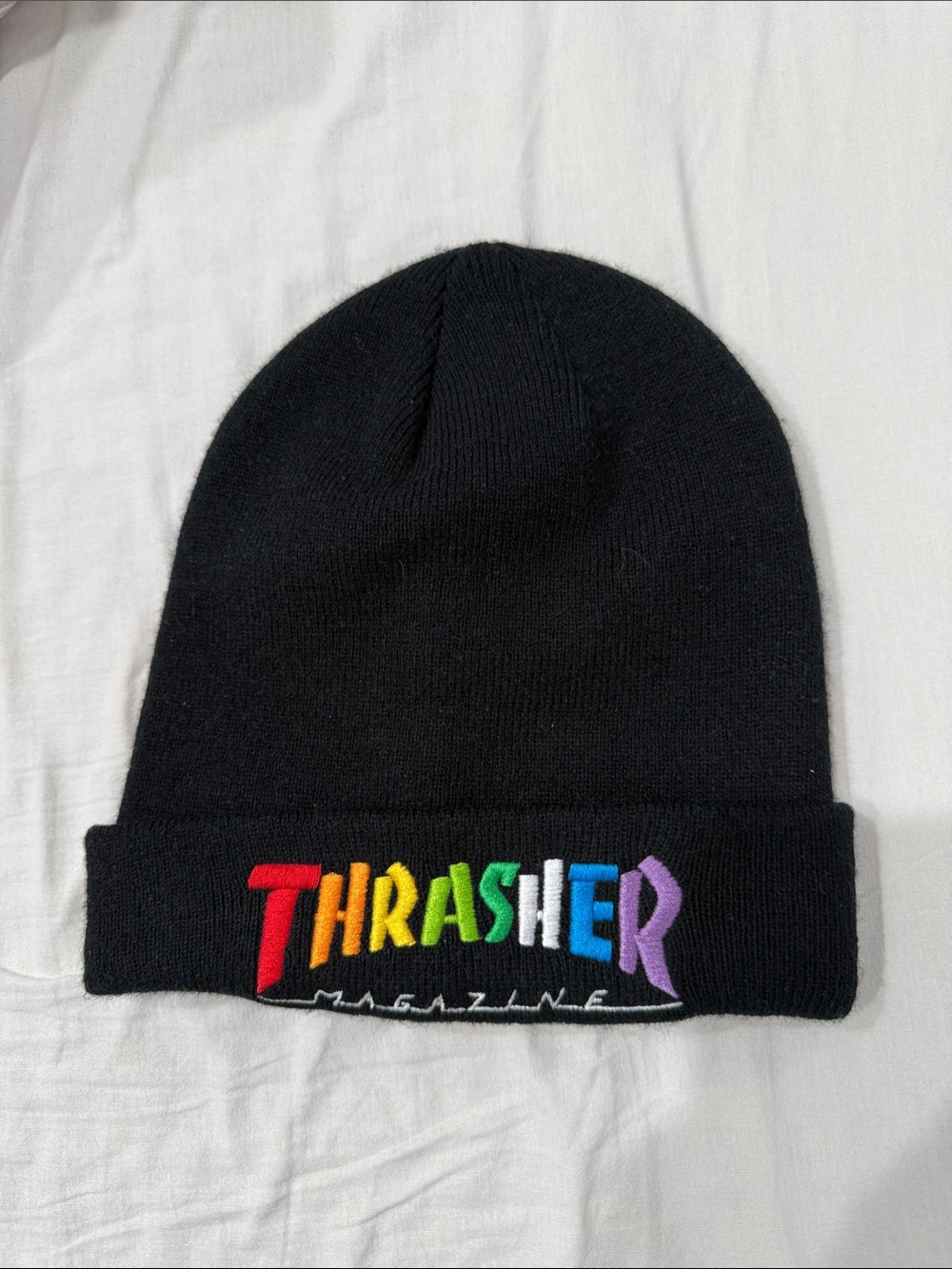 Thrasher Black Beanie with Rainbow Embroidered Logo